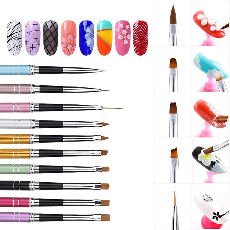 ANCLLO 10pcs Nail Art Brush Set Painting Brush Liner Brush
