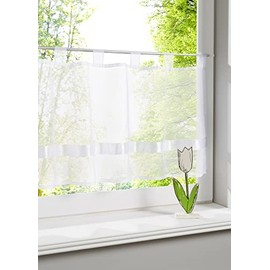 Daliena Net Curtain Transparent with Satin Ribbon Loops Short Curtain Bistro Curtain for Living Room Bedroom (White W x H 150 x 30 cm) Pack of 1