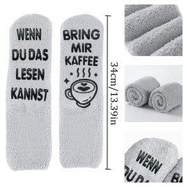 Cuddly Socks, Funny Women's Socks with Saying on Sole "Wenn du das lesen Kannst Bring mir Kaffee Stopper Socks" Fluffy Non-Slip Socks Valentine's Day Gifts for Women Men Girls Girlfriend