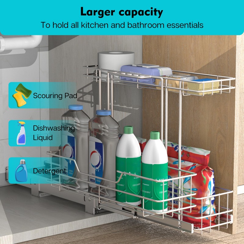 STORKING 2 Pack Under Sink Organizer 9" W X18 D,