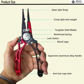 BRILISLE Fishing Pliers Saltwater With switch Lock, Fish Lip Gripper, fishing pliers hook remover, Fishing Scissors with Retractor, Fishing Gifts for Men Fly Fishing Ice Fishing dxarb
