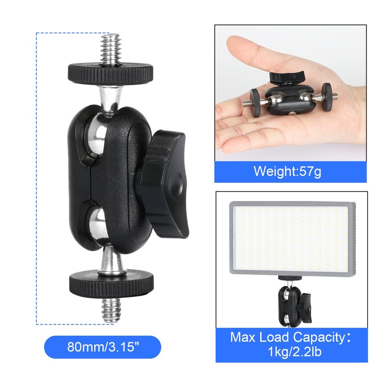 HSU Double Ball Head Adapter, Magic Arm with 1/4 Inch