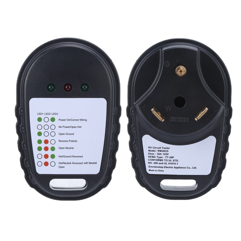 30A RV Circuit Analyzer Portable Power Tester Receptacle with LED