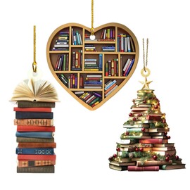 3PCS Book Christmas Tree Ornaments, Christmas Ornaments For Book Lovers, Stacked Books Pendant Christmas Hanging Gift Decorations for Christmas Tree (book ornaments 1)