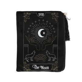 Mystical Multicolor "The Moon" Tarot Card Zippered Bag - 20cm x 15cm (1 Pc.) - Velvet Pouch with Elegant Tassel and Charm - Compact Size for Tarot Decks, Crystals &Treasures