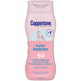 Coppertone Coppertone WaterBabies Baby Sunscreen Lotion SPF 50, Hypoallergenic Sunscreen for Babies, Water Resistant, Pediatrician Recommended, 8 Fl Oz Bottle