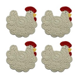 WAIT FLY Handmade Crochet Coasters Cute Chicken Drink Coaster Set for Coffee Table Tabletop Protection Home Decor