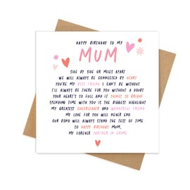 Manta Makes Mum Birthday Card From Daughter or Son, Birthday Card Mum, Birthday Cards for Mum, Happy Birthday Mum Card, 15cm by 15cm square blank with kraft envelope (Mum Poem)