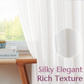 jinchan White Lined Curtains 96 Inch Length Faux Silk Curtains for Living Room Bedroom Dupioni Curtains Light Filtering Semi Sheer Dining Room Curtains 2 Panels Rod Pocket Window Curtain Set White