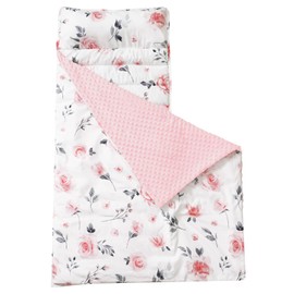 david's kids Toddler Nap Mat with Pillow and Minky Fleece Blanket, Ultra Soft Slumber Bags for Girls, Perfect for Preschool, Daycare, Kids Sleeping Bags with Rollup Design, 50"x20", Floral Flowers