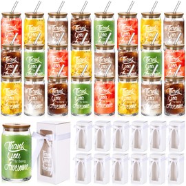 Ziliny 24 Sets Thank You Gifts Inspirational Employee Appreciation Gifts Include 24 Pcs 16 oz Glass Cups with Bamboo Lids Straws Brushes 24 Pcs Gift Boxes with Clear Window 24 Pcs Ribbons (Thank You)