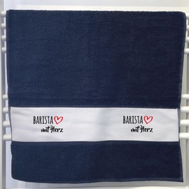 Huuraa Sporthandtuch Barista mit Herz Geschenk 50x100cm French Navy Baumwolle Barista Geschenkidee