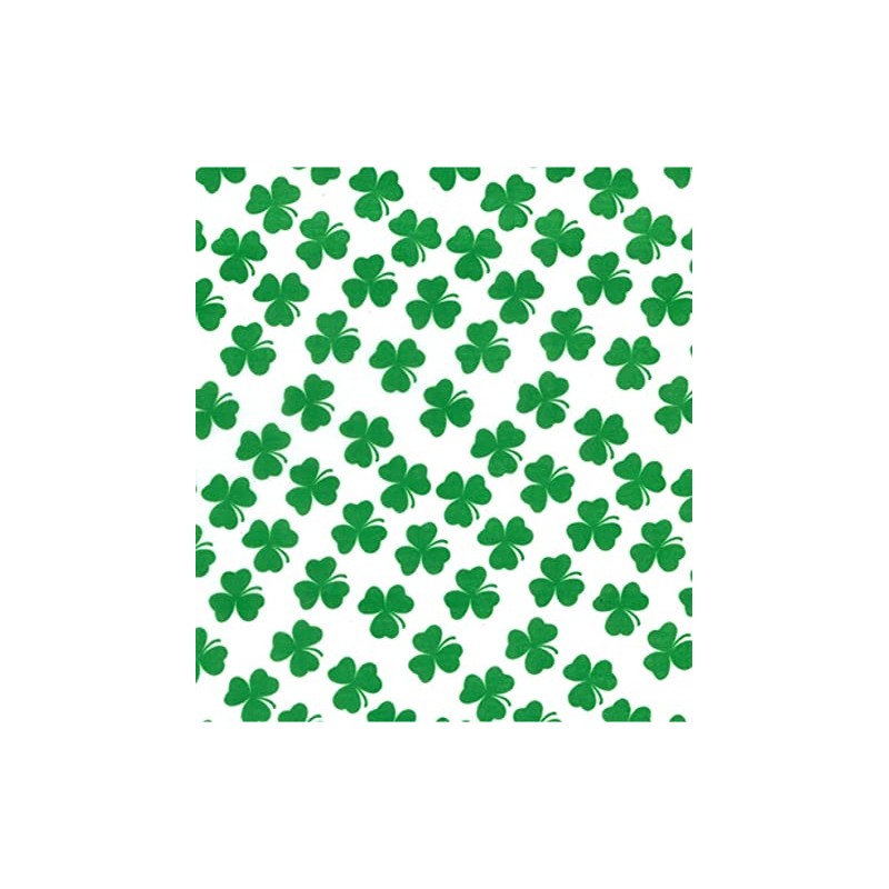 Printed Polycotton Craft Fabric Material - Green Clovers ON White,