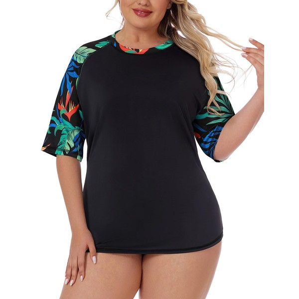 Koscacy High Neck Rash Guards for Women Plus Size 3/4