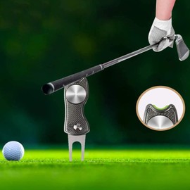 FGXY 2 Pieces Golf Folding Divot Fork, Switchblade, Golf Divot Fork, Golf Repair Divot Fork, with Pop-Up Button and Magnetic Ball Marker, Stainless Steel Golf Divot Repair Tool, Foldable