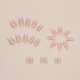 Press on Nails - Short Long Almond Square Ballet Shape, Fake Nails with Glue, Designs for Women, 24 Pcs (Nude Gradient)