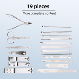 19 Pieces Manicure Set ，Nail Clippers Pedicure Kit，Stainless Steel Manicure Kit，Professional Grooming Kit，Nail Care Tools with Luxurious Travel Case (Black)