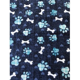 100% Cotton Fabric Sold by The Yard 1 Yard = 36 in. Length (Blue Paw Prints Hearts Bones)