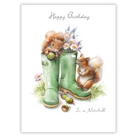 Male/Female Birthday Card for Him/Her - General Card for Men/Women - Red Squirrels and Wellies - Artistic Design - Special Finishes - Eco-Friendly - Recyclable