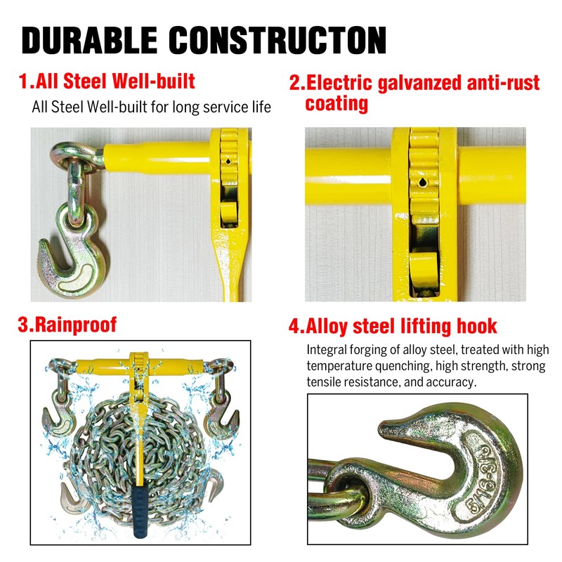 Chain and Binder Kit 5/16in-3/8in，G80 Chains Heavy Duty Ratchet Load