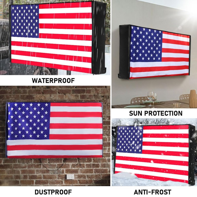 Outdoor TV Cover American Flag 60-65 Inch, 600D Waterproof and