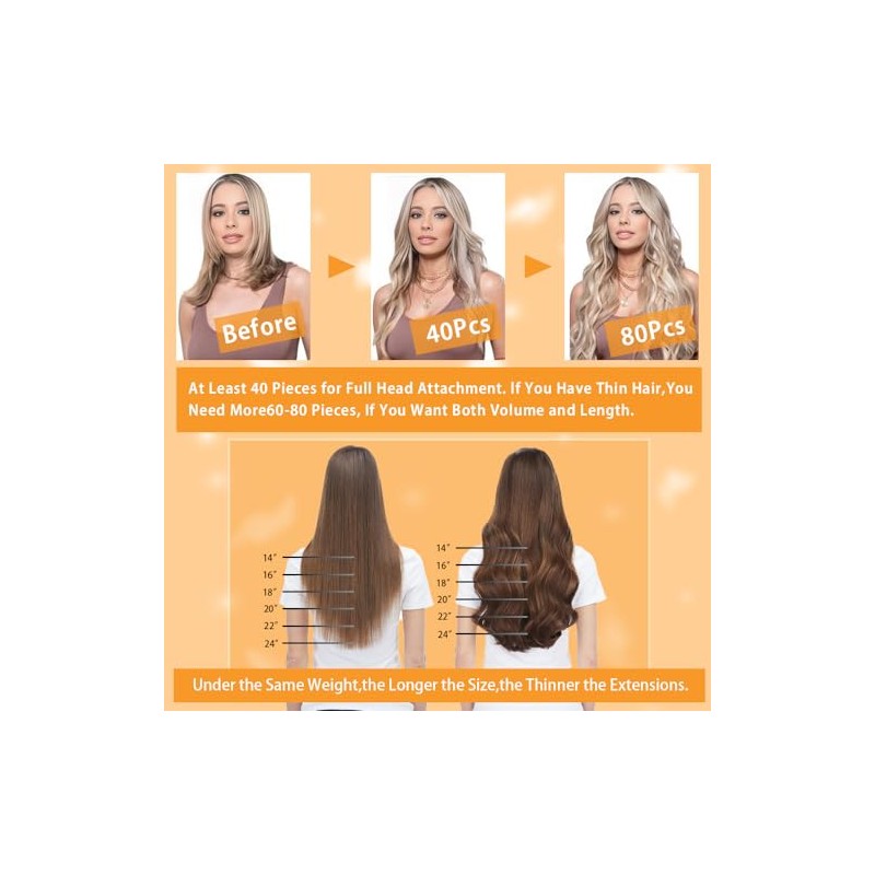YDDM Extensiones De Cabello Humano Con Cinta Adhesiva, 24", 20