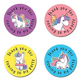 24 x Unicorn *Thank You for Coming to My Party* 40mm Round Stickers for Party Bags & Sweet Cones (24 x Stickers)