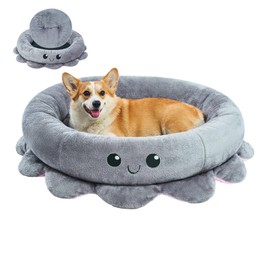 Jiupety Cute Calming Dog Beds Clearance for Large and Extra Dogs, Anxiety Bolster Dog Bed with Octopus Shape, Grey, XL, Boho, Round Pet Bed Cat with Removable Cushion