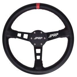 PRP Seats Deep Dish Steering Wheel with Leather Grip for Off-Road Racing, High-Strength Aluminum, Matte Black Finish, Universal 6 Point Bolt Pattern, 13" x 3" Dish (Red)