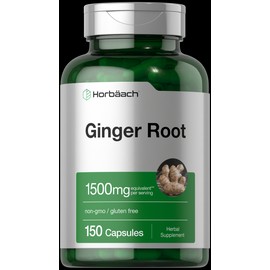 Horbäach Ginger Root Capsules 1500 mg | 150 Pills | Non-GMO, Gluten Free | by Horbaach