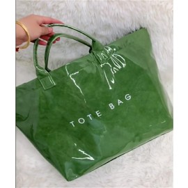 PVC Tote Bag for Women Large Work Tote Bag, Large Capacity Green Jelly Bag, Letter Print Tote Handbag (Green,Large)