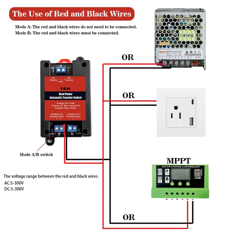 DC 5-60V Dual Power Automatic Tranfer Switch,Two Ways Without Power