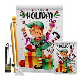 Elf Holiday Garden House Flags Kit Wintertime Christmas Santa Marry Xmas Present Reindeer Season Snow Small Decorative Gift Yard Banner Double-Sided Made In USA 28 X 40