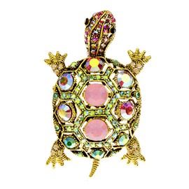 Cute Tortoise Brooch Women's Rhinestone Crystal Turtle Pin Brooches Clothing Accessories Lapel Pins Fashion Vintage Animal Decorative Jewelry Mother's Day Easter Gift for Girl Mom Grandma Wife (Gold)