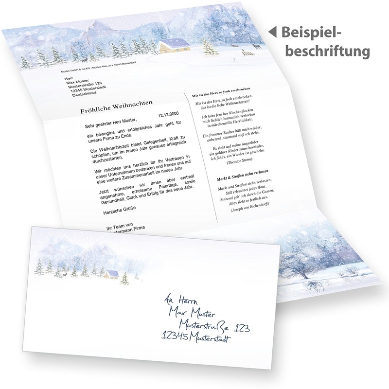 Briefpapier Weiße Weihnachten 25 Sets ohne Fenster Weihnachtsbriefpapier mit Umschläge