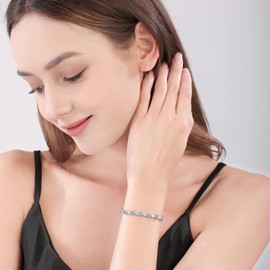 Leva Jewkis Apirl Birthstone Bracelets for Women Sterling Silver Tennis Bracelets with Cubic Zirconia Charm Jewelry Anniversary Birthday Christmas Gifts for Women 7 Inches