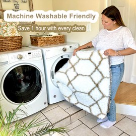 ONASAR Large Geometric Area Rug for Living Room, 7x10 White and Beige Floor Rug, Fluffy Shag Rug for Bedroom, Teen, Nursery, Playroom, Soft Indoor Carpet, Neutral Bohemian Rug, Cute Boho Rug