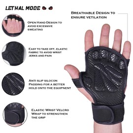 LETHAL MODE Gym Gloves for Men & Women – Weight Lifting, CrossFit, Workout & Cycling Gloves Long Wrist Wrap – Fingerless Grip Gloves Enhanced Performance and Hand Protection (D3, L)