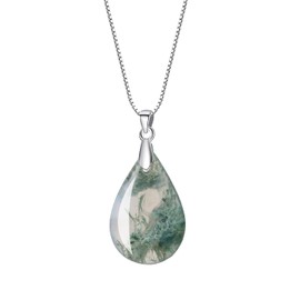 Coai 925s Moss Agate Pendant Necklace, Silver, Green