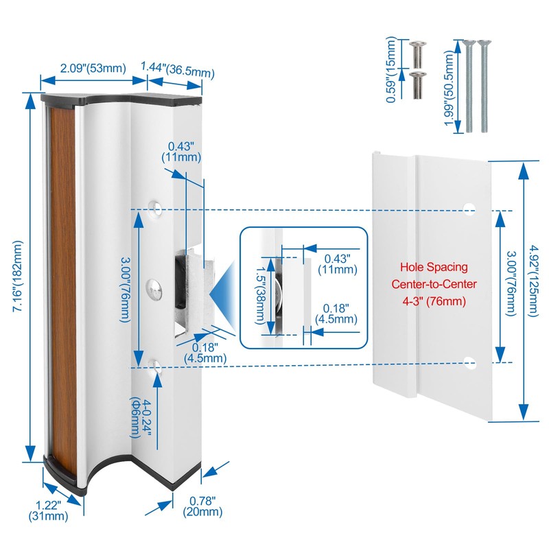 Baomain 3" Hole Spacing C-to-C Sliding Door Handle Set, Surface