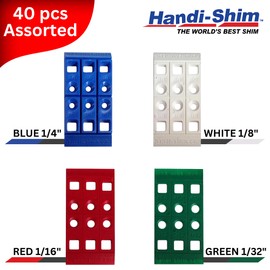 Handi-Shim Heavy Duty Reusable Plastic Construction Shims for Spacing, Leveling, Plumbing and More - 40 Piece Assorted Pack (4 Sizes: 1/32", 1/16", 1/8", 1/4")