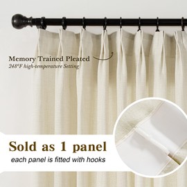 KangBang Pinch Pleated Sheer Curtains 108 inches Long for Living Room, Extra Long Linen Pinch Pleat Drapes for High Windows with Hooks, Light Filtering Modern Drapes 1Panel(52 x108, Natural)