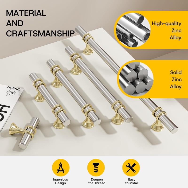 Rergy Cabinet Handles Drawer Pulls and Knobs, 10Pack Brushed Nickel