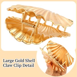 Hotalisona Gold Shells Claw Clip Metal Fancy Big Extra Large Seashells Claw Hair Clips for Thick Beach Hair Accessories for Women Girls