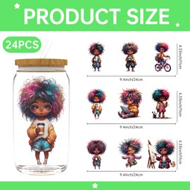 CHNVICK 24PCS UV DTF Cup Wraps for 16 oz,Black Girl Reading UV DTF Cup Wrap Stickers Smooth and Durable, Vivid Colors,Suitable for Mugs, Cell Phone Cases, Office Decoration