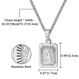 OIDEA Necklace with Letter A-Z, Silver Gold, Charm, for Men/Women, A-Z Letter Pendant, Rectangle Dog Tag Chain, Stainless Steel Wheat Chain, Jewellery Gift for Men and Women, Stainless Steel