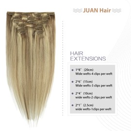 Clip in Hair Extensions 70G Light Ash Blonde/Bleach Blonde 100% Remy Human Hair Extensions Straight 7pcs 16clips for Women(18 Inch #18P613)