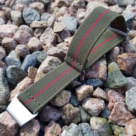 Max French Marine Nationale Elastic Nylon Navy Divers Parachute Watch Straps 20mm 22mm Military Bands (20mm, Green/Red)