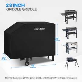 Onlyfire 28 Inch Griddle Cover Fits for Blackstone,600D Heavy Duty Waterproof Anti-UV Canvas Flat Top BBQ Cover for Blackstone 28'' Outdoor Cooking Gas Grill Griddle Station,Black