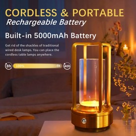 2 Pack Portable Metal Table Lamp, Rechargeable Cordless LED Lamp, 3 Color Stepless Dimmable, 5000mAh Battery Powered Small Desk Lamp for Outdoor and Indoor/Bar/Coffee Shop/Camping Light/Dining